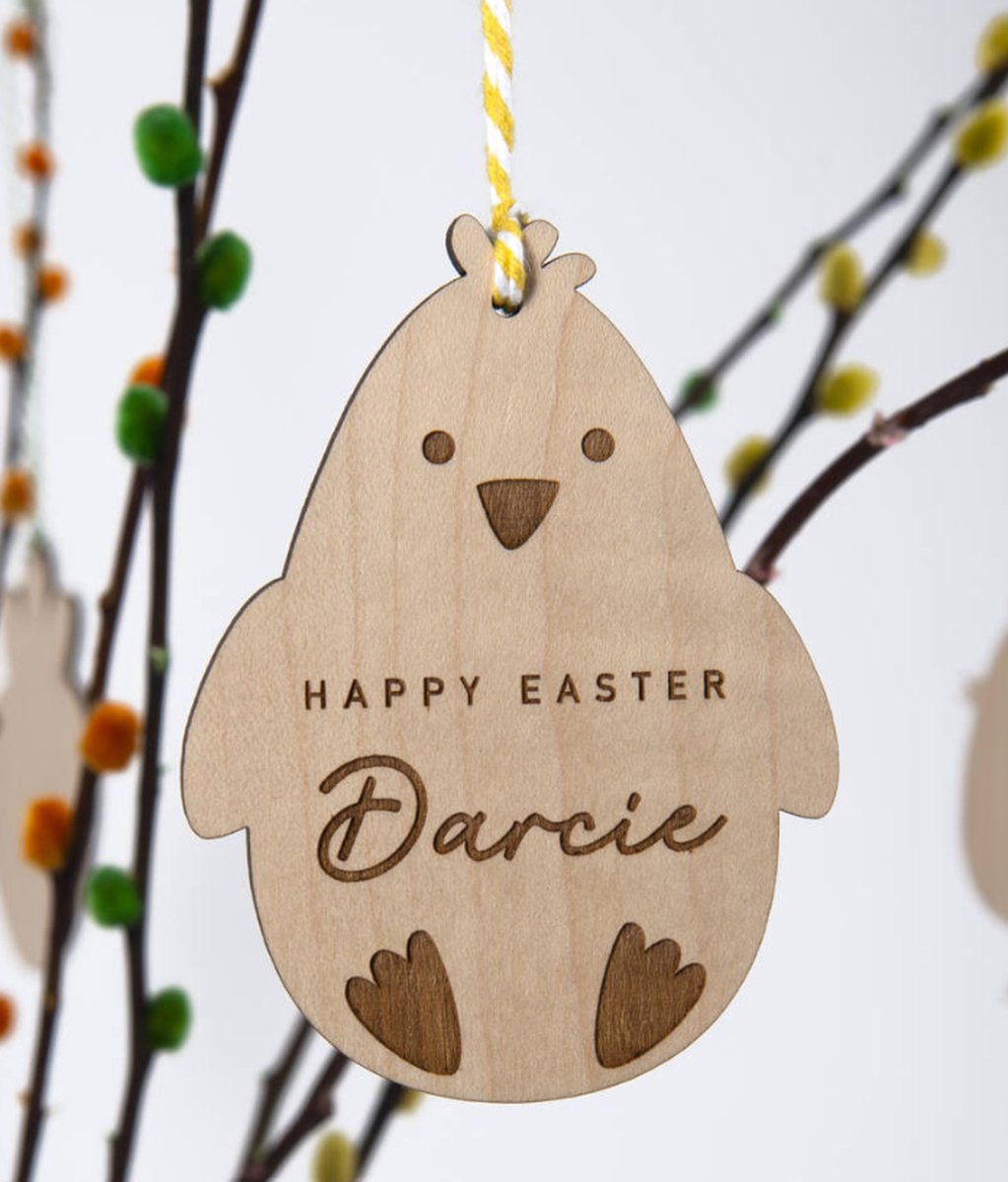 Paasdecoratie gepersonaliseerd in hout | Paascadeau | Hanger Pasen met naam | Pasen | Pasen hanger | Houten aanhangwagen | Paasnest | paasmandje/kuikentje 2